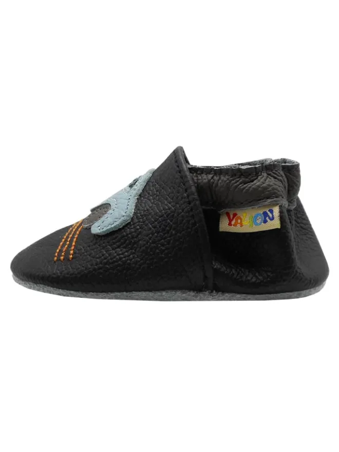 Yalion Krabbelschuhe^Baby-Lederlaufschuhe mit rutschfester Sohle – schwarz mit Auto-Motiv
