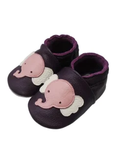Yalion Krabbelschuhe^Baby-Lederlaufschuhe mit rutschfester Sohle – lila mit Elefantenmuster