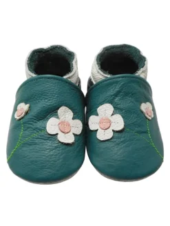 Yalion Krabbelschuhe^Baby-Lederlaufschuhe mit rutschfester Sohle – dunkelgrün mit Blumenmuster