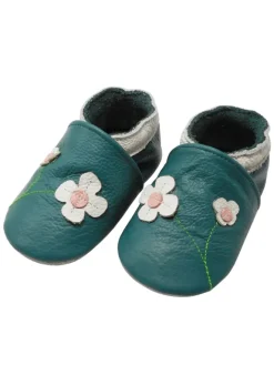 Yalion Krabbelschuhe^Baby-Lederlaufschuhe mit rutschfester Sohle – dunkelgrün mit Blumenmuster