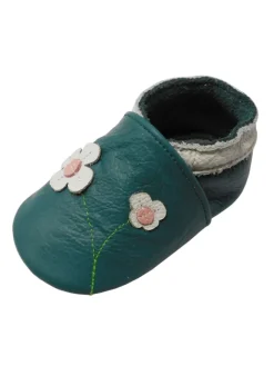 Yalion Krabbelschuhe^Baby-Lederlaufschuhe mit rutschfester Sohle – dunkelgrün mit Blumenmuster
