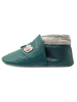 Yalion Krabbelschuhe^Baby-Lederlaufschuhe mit rutschfester Sohle – dunkelgrün mit Blumenmuster