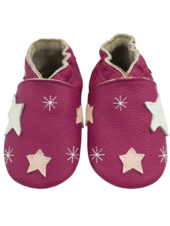 Bemesu Krabbelschuhe^Baby-Leder-Laufschuhe, mit rutschfester Sohle - Schneeflocken- und Sternenmuster