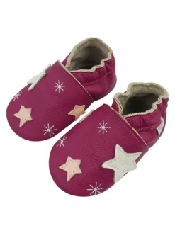 Bemesu Krabbelschuhe^Baby-Leder-Laufschuhe, mit rutschfester Sohle - Schneeflocken- und Sternenmuster