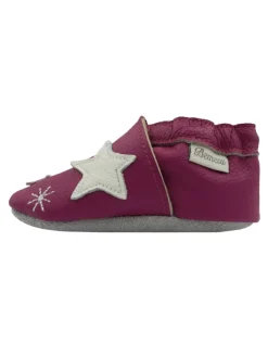 Bemesu Krabbelschuhe^Baby-Leder-Laufschuhe, mit rutschfester Sohle - Schneeflocken- und Sternenmuster