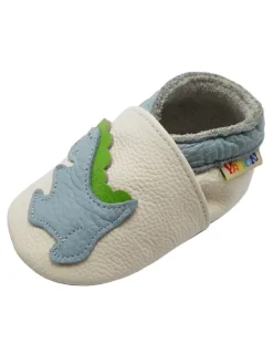 Baby-Lederlaufschuhe mit rutschfester Sohle – Cremefarben mit Dinosauriermuster><noscript><img width=