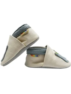 Baby-Lederlaufschuhe mit rutschfester Sohle – Cremefarben mit Dinosauriermuster><noscript><img width=