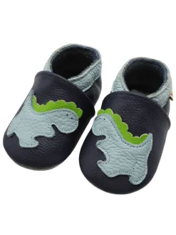 Yalion Krabbelschuhe^Baby-Lederlaufschuhe mit rutschfester Sohle – marineblau mit Dinosauriermuster