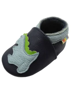 Yalion Krabbelschuhe^Baby-Lederlaufschuhe mit rutschfester Sohle – marineblau mit Dinosauriermuster