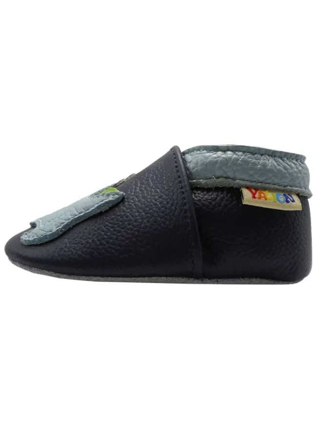 Yalion Krabbelschuhe^Baby-Lederlaufschuhe mit rutschfester Sohle – marineblau mit Dinosauriermuster