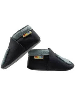 Yalion Krabbelschuhe^Baby-Lederlaufschuhe mit rutschfester Sohle – marineblau mit Dinosauriermuster