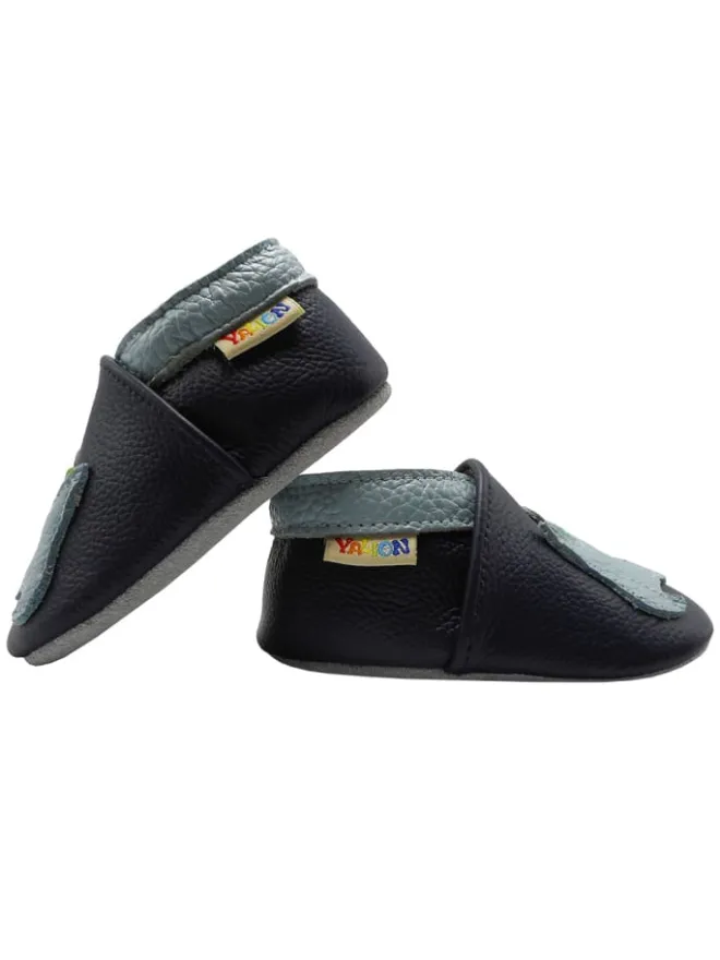 Yalion Krabbelschuhe^Baby-Lederlaufschuhe mit rutschfester Sohle – marineblau mit Dinosauriermuster