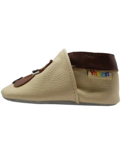 Baby-Lederlaufschuhe mit rutschfester Sohle – Cremefarben mit Fuchsmotiv><noscript><img width=