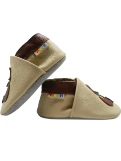 Baby-Lederlaufschuhe mit rutschfester Sohle – Cremefarben mit Fuchsmotiv><noscript><img width=