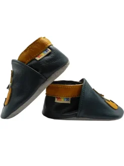 Yalion Krabbelschuhe^Baby-Lederlaufschuhe mit rutschfester Sohle – dunkelgrün mit Fuchsmotiv
