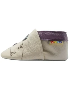 Baby-Lederlaufschuhe mit rutschfester Sohle – Cremefarben mit Vogelmotiv><noscript><img width=