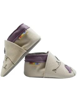 Baby-Lederlaufschuhe mit rutschfester Sohle – Cremefarben mit Vogelmotiv><noscript><img width=