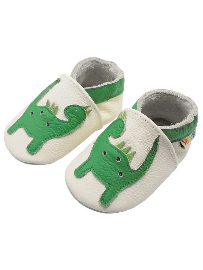 Yalion Krabbelschuhe^Baby-Lederlaufschuhe mit rutschfester Sohle – grünes Dinosauriermuster