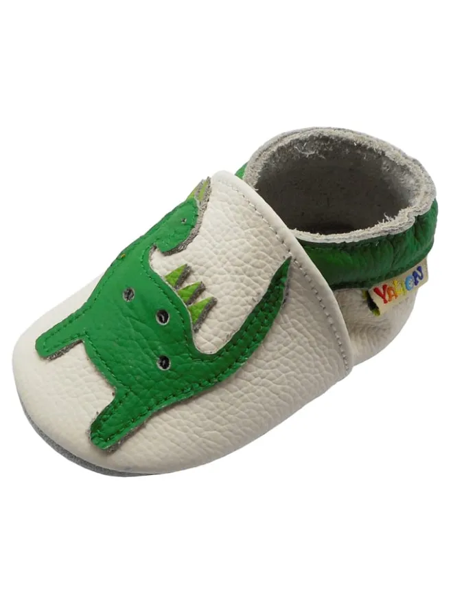Yalion Krabbelschuhe^Baby-Lederlaufschuhe mit rutschfester Sohle – grünes Dinosauriermuster