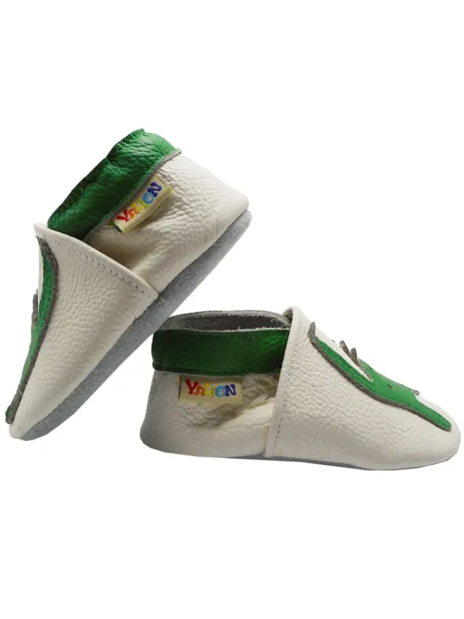 Yalion Krabbelschuhe^Baby-Lederlaufschuhe mit rutschfester Sohle – grünes Dinosauriermuster
