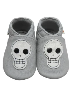 Babyschuhe aus echtem Leder mit rutschfester Sohle –Hellgrau mit Totenkopfmuster>Yalion Clearance