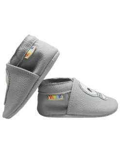 Babyschuhe aus echtem Leder mit rutschfester Sohle –Hellgrau mit Totenkopfmuster><noscript><img width=