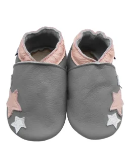 Babyschuhe aus grauem Leder, bequeme rutschfeste Sohlen - Sternmuster>Mejale Clearance