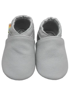 Babyschuhe aus Leder mit rutschfester Sohle – Hellgrau>Yalion