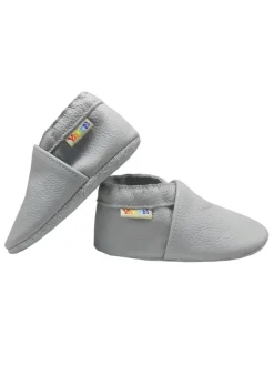 Babyschuhe aus Leder mit rutschfester Sohle – Hellgrau>Yalion