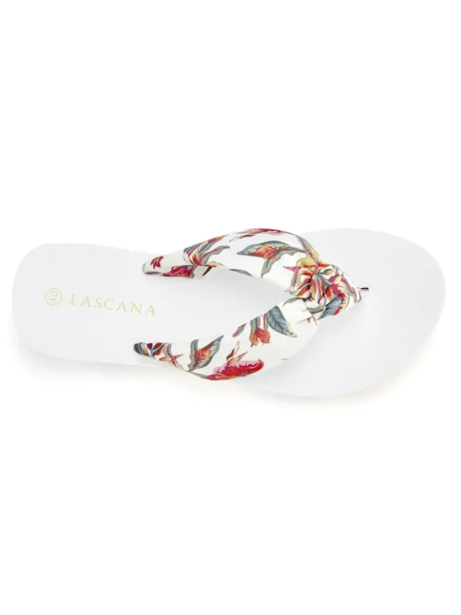 LASCANA Sandalen·Zehensandalen^Badezehentrenner in weiß geblümt