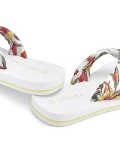 LASCANA Sandalen·Zehensandalen^Badezehentrenner in weiß geblümt