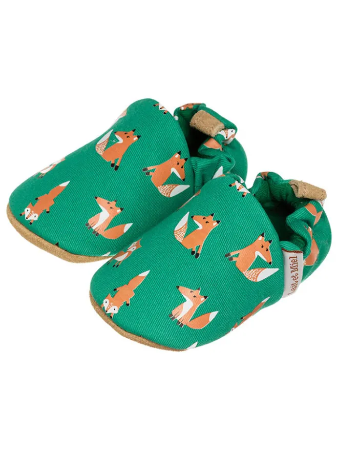 Baumwoll-Krabbelschuhe "Fox" in Grün>Lait et Miel Clearance