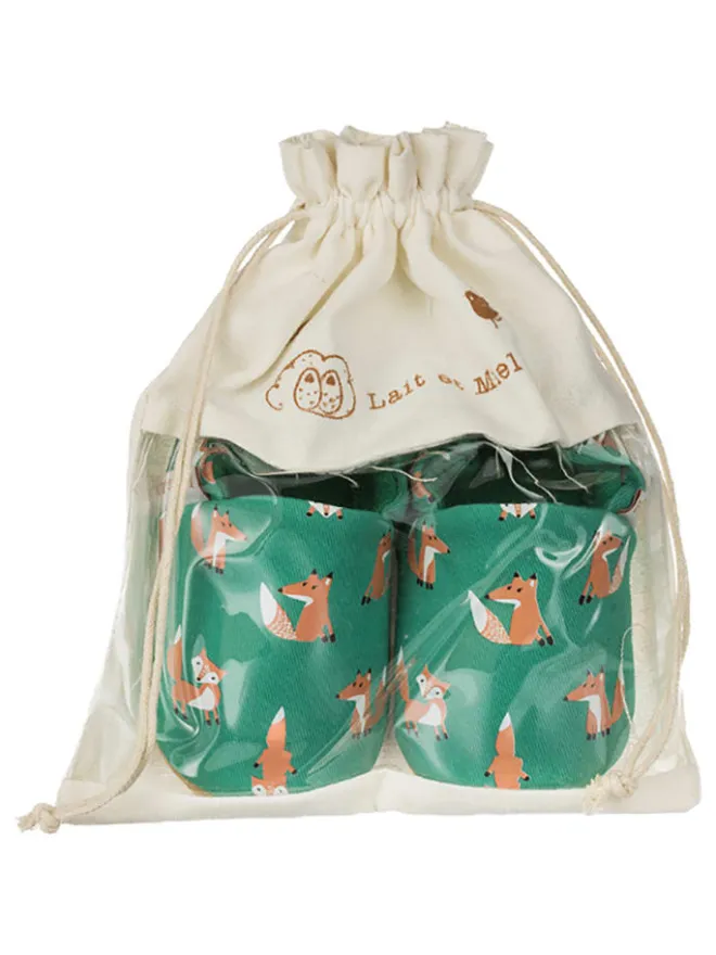Baumwoll-Krabbelschuhe "Fox" in Grün>Lait et Miel Clearance