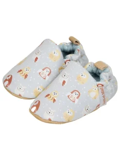Baumwoll-Krabbelschuhe "Owl" in Hellblau>Lait et Miel Online