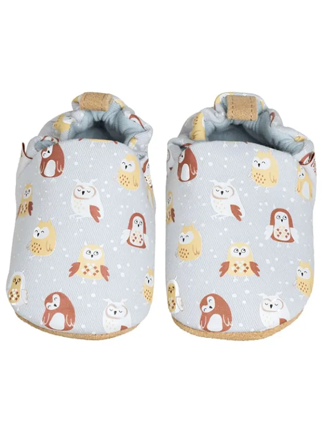 Baumwoll-Krabbelschuhe "Owl" in Hellblau>Lait et Miel Online