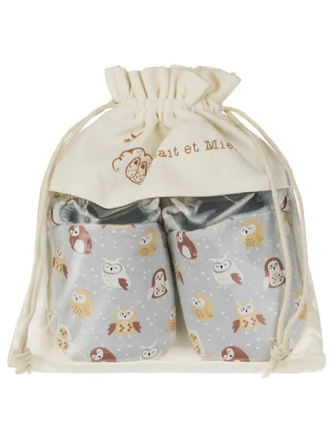 Baumwoll-Krabbelschuhe "Owl" in Hellblau>Lait et Miel Online