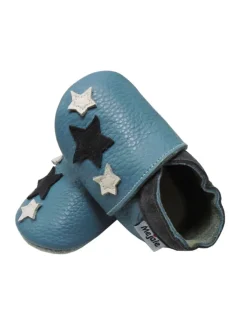 Blaue Baby Leder Krabbelschuhe, mit rutschfester Sohle – Sternenmuster><noscript><img width=