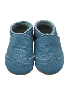 Mejale Krabbelschuhe^Blaue Baby Leder Krabbelschuhe, mit rutschfester Sohle – Wellenmuster