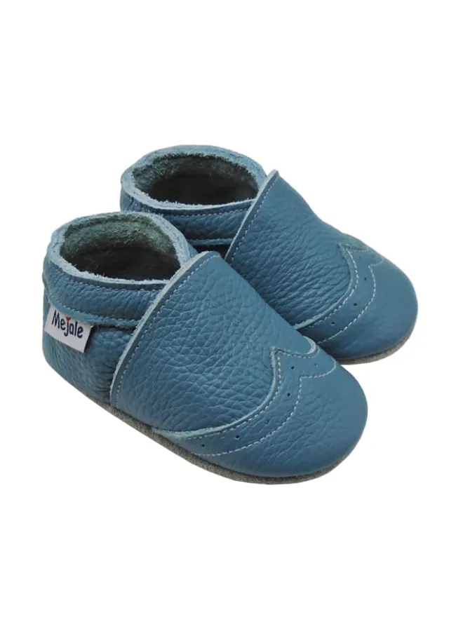 Mejale Krabbelschuhe^Blaue Baby Leder Krabbelschuhe, mit rutschfester Sohle – Wellenmuster
