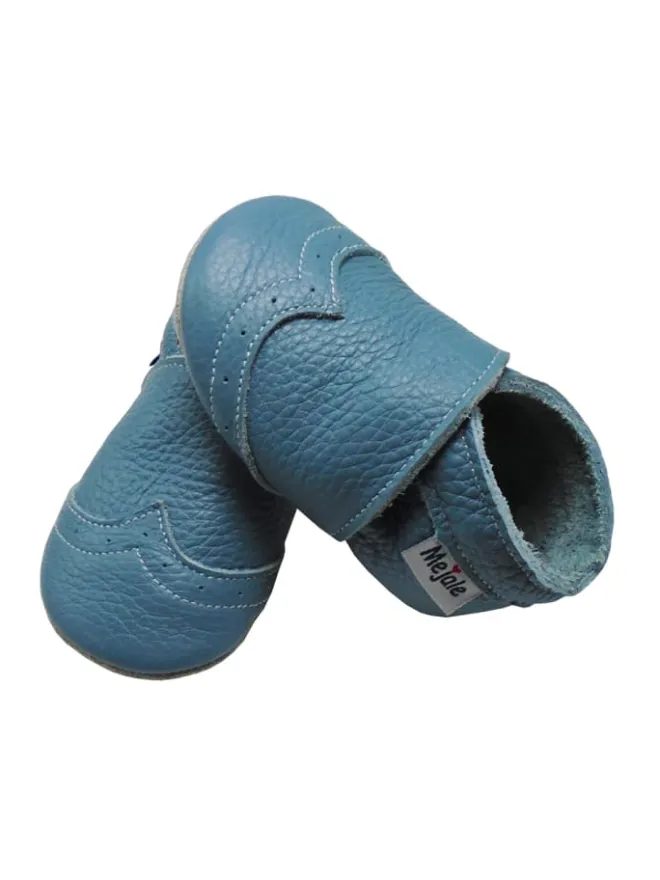 Mejale Krabbelschuhe^Blaue Baby Leder Krabbelschuhe, mit rutschfester Sohle – Wellenmuster
