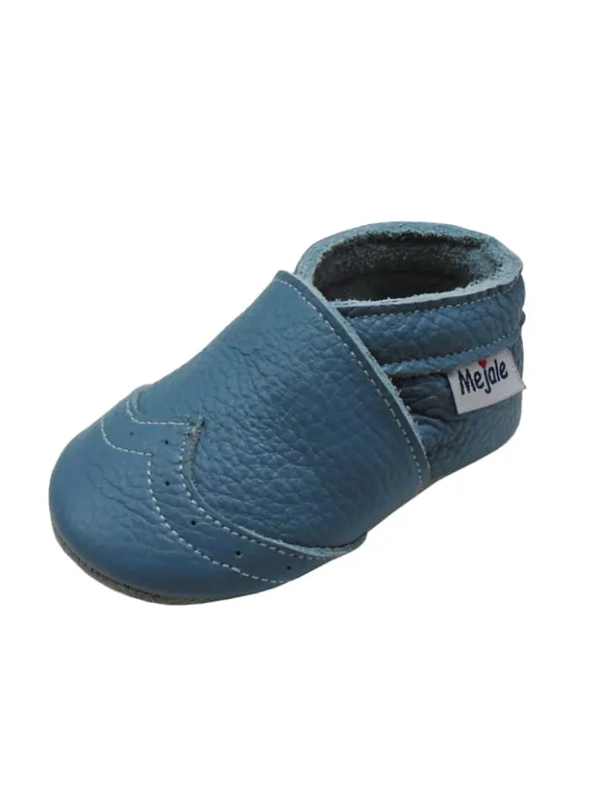 Mejale Krabbelschuhe^Blaue Baby Leder Krabbelschuhe, mit rutschfester Sohle – Wellenmuster