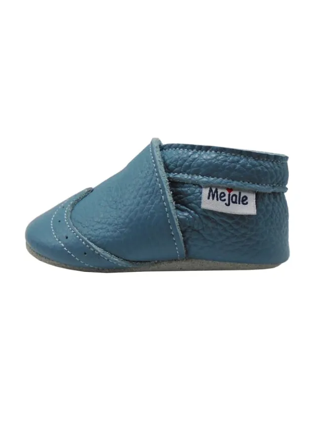 Mejale Krabbelschuhe^Blaue Baby Leder Krabbelschuhe, mit rutschfester Sohle – Wellenmuster