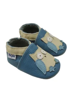 Blaue Baby Leder Krabbelschuhe, mit rutschfester Sohle – Eulen-Muster>Mejale Outlet