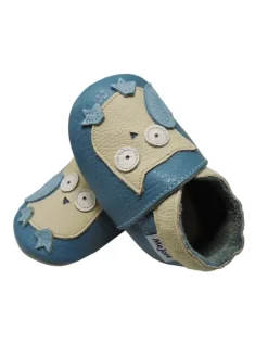 Blaue Baby Leder Krabbelschuhe, mit rutschfester Sohle – Eulen-Muster><noscript><img width=