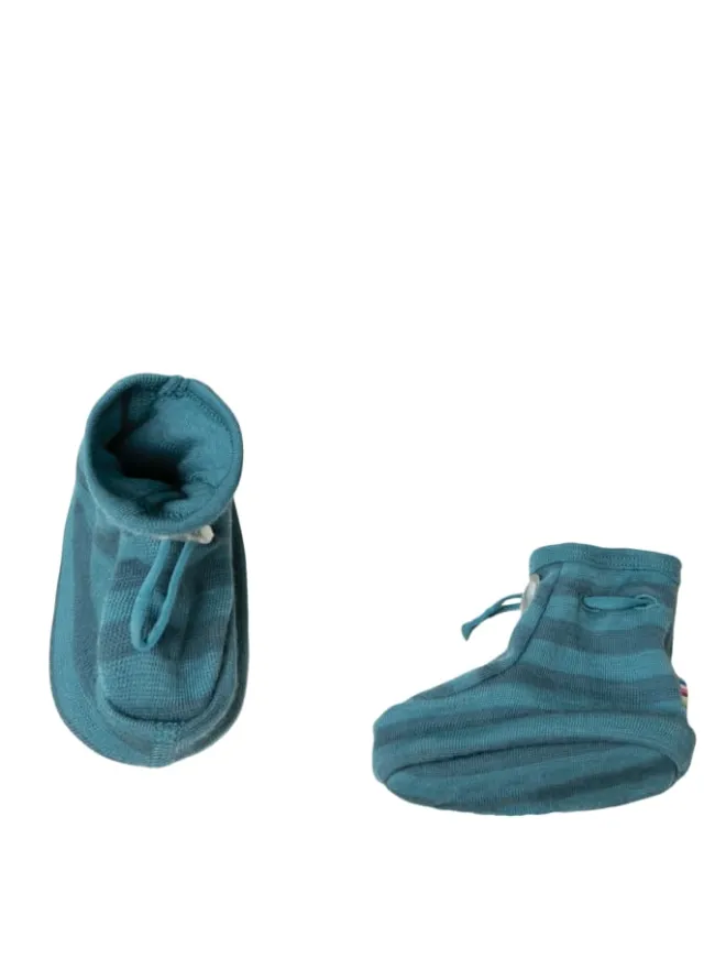 Booties Krabbelschuhe Merino-Wolle in blue stripe>Joha Discount