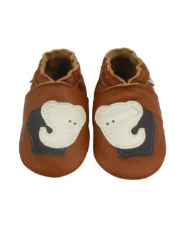 Braune Baby-Leder-Laufschuhe, komfortabel mit rutschfester Sohle -Elefantenmotiv>Bemesu Online