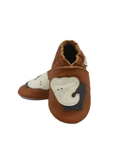 Braune Baby-Leder-Laufschuhe, komfortabel mit rutschfester Sohle -Elefantenmotiv>Bemesu Online