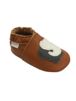 Braune Baby-Leder-Laufschuhe, komfortabel mit rutschfester Sohle -Elefantenmotiv><noscript><img width=