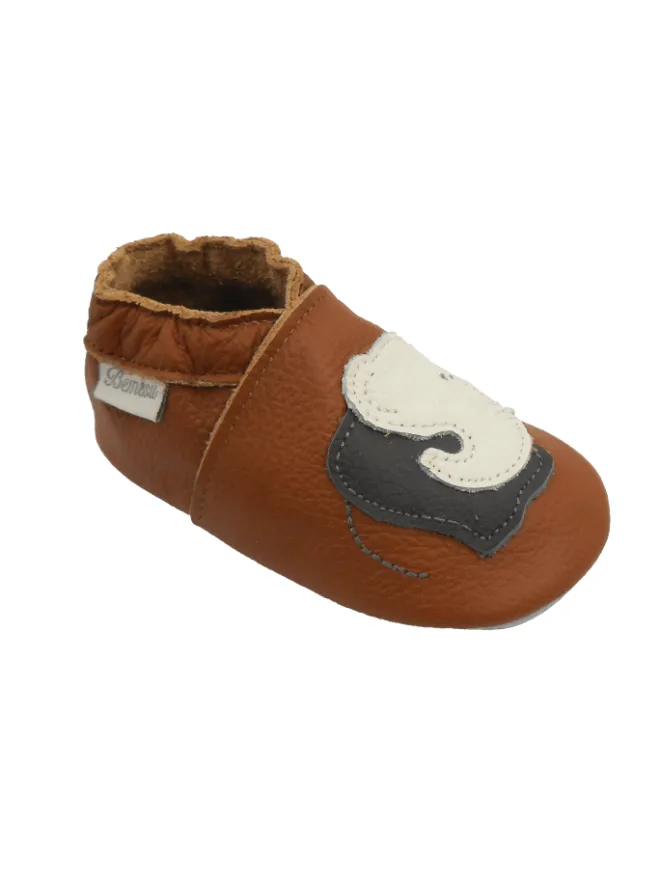 Braune Baby-Leder-Laufschuhe, komfortabel mit rutschfester Sohle -Elefantenmotiv>Bemesu Online