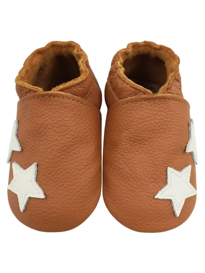 Bemesu Krabbelschuhe^Braune Baby-Lederschuhe, komfortable rutschfeste Sohle - Sternmuster